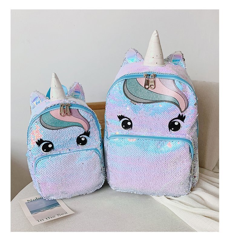 Eenhoorn pailletten schooltas veelkleurige kinderschooltassen voor meisjes rugzak mochila escolar boeken schooltas voor tieners student: Zilver l