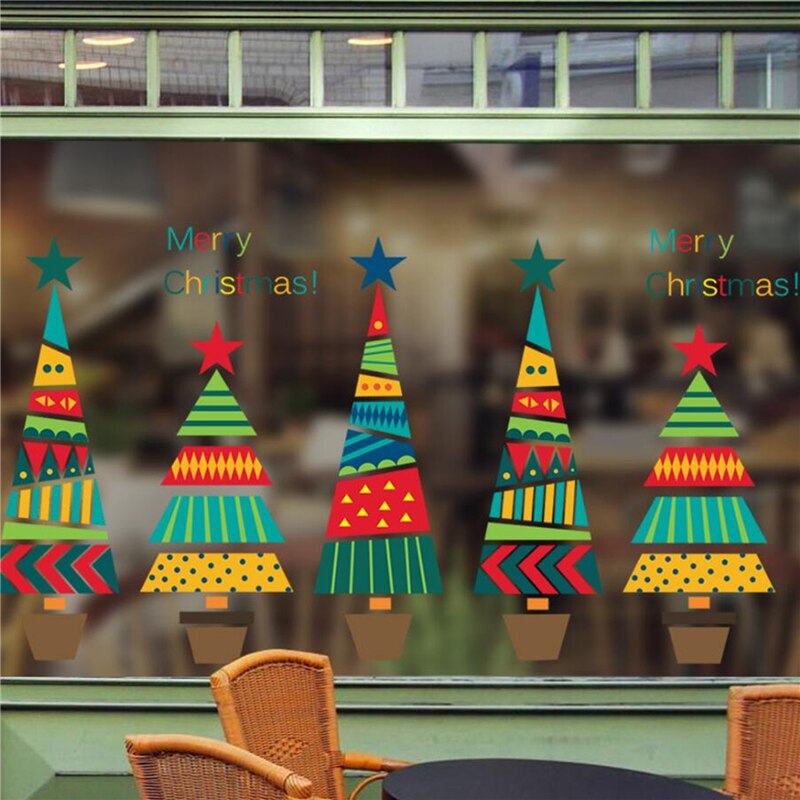 Merry Christmas Tree Star Wall Stickers Home Decals Living Room Decorations DIY PVC Festival Window
