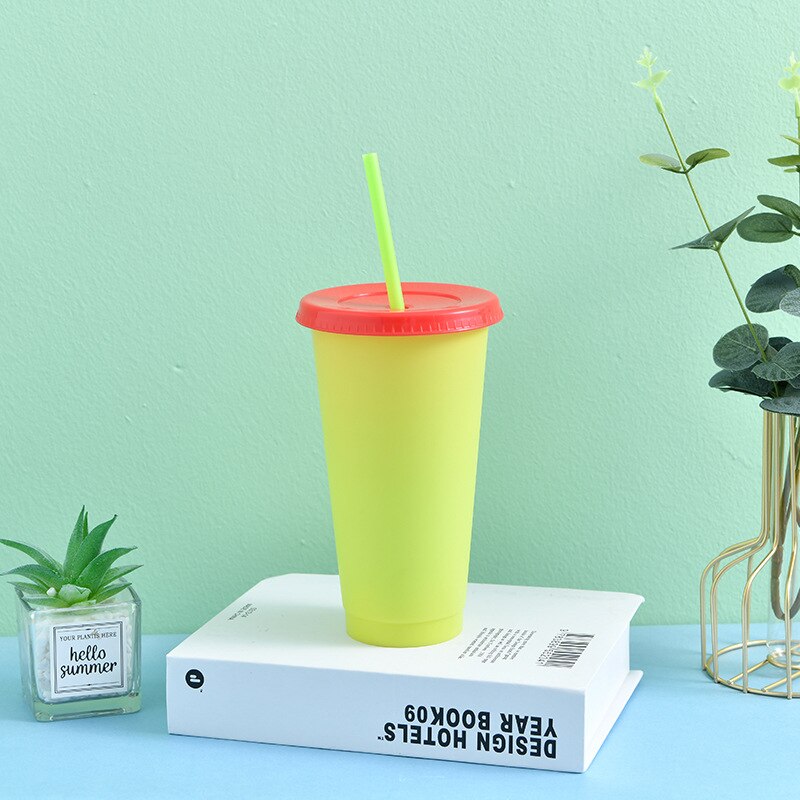 Reusable Plastic Temperature Color Changing Cold Cup Summer Magic Coffee Thermochromic Mug Water Bottles With Straws Party Cups: 6