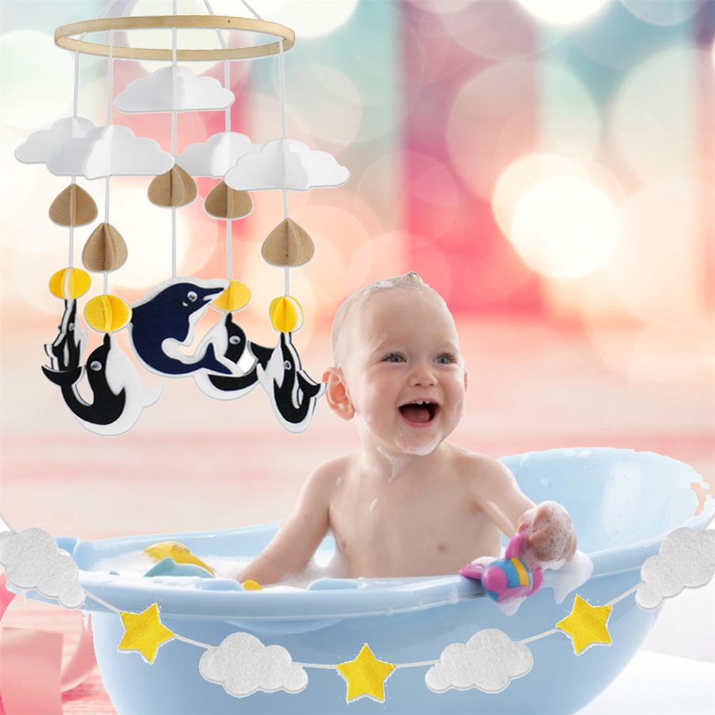 Spjälsäng mobil med krans delfin säng klocka barnkammare dekor takdekorationer baby shower