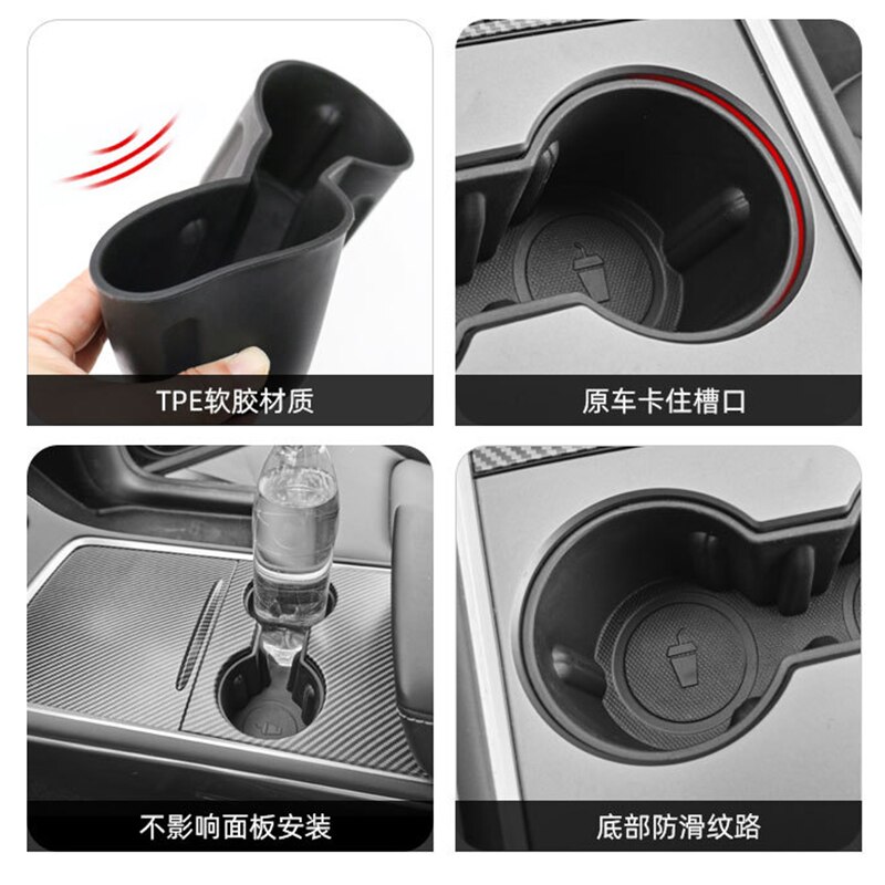 Car Water Cup Holder For Tesla Model 3 Model Y Accessories Silicone Skid Proof Water Proof Car Coasters Double Hole Holder