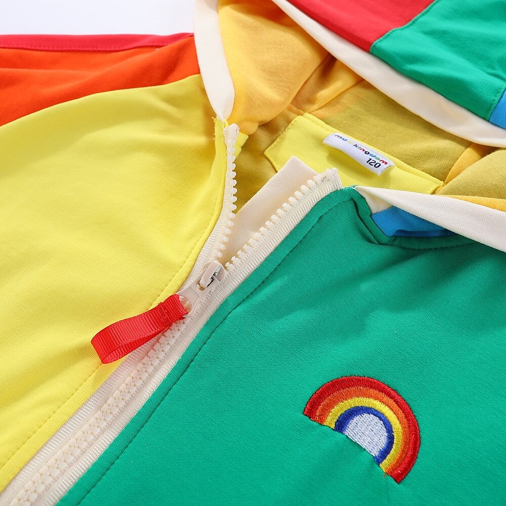 Mudkingdom Kids Hooded Jackets Rainbow Embroidery Colorblock Boys Girls Outerwear