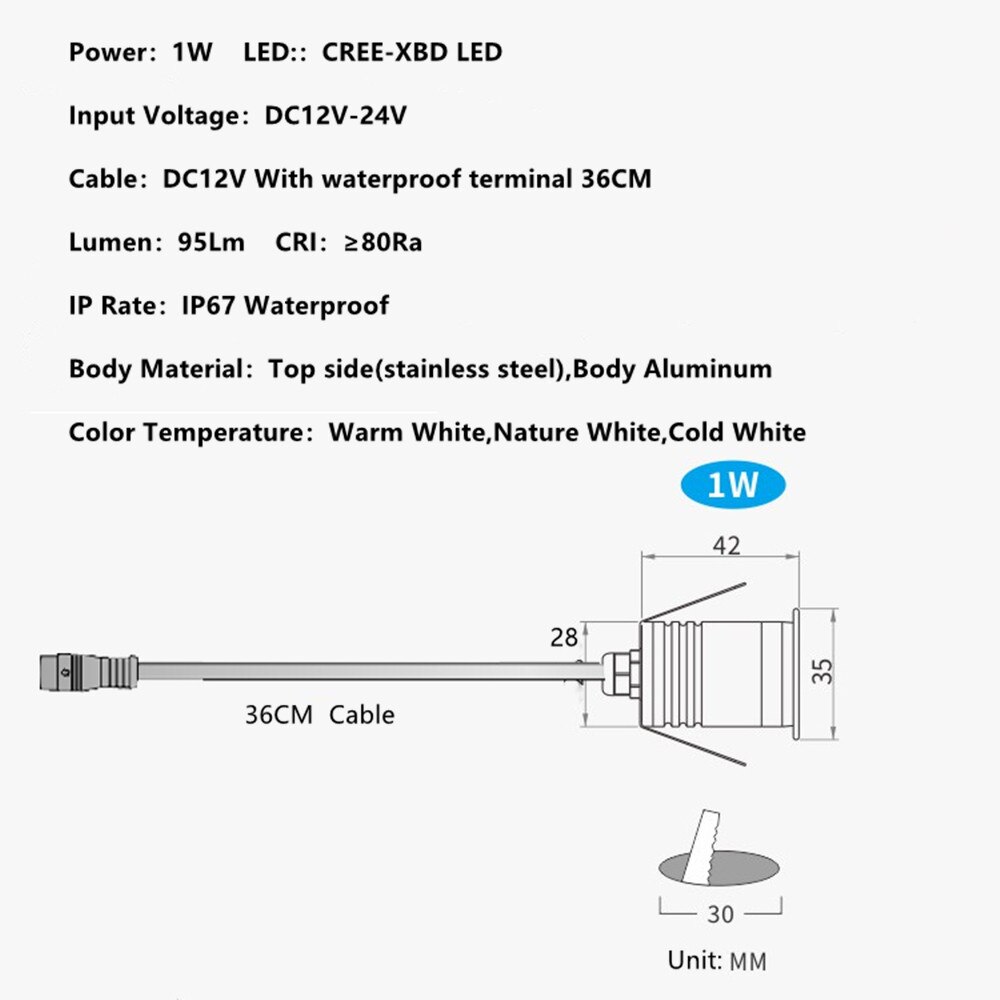 Luz LED enterrada para exteriores, iluminación de líneas de camino de jardín, cuadrada, cubierta, IP67, DC12V, 24V, 1W
