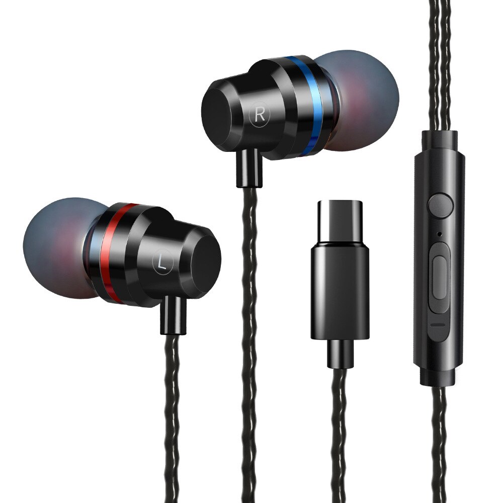 Tipo-c del Metallo Del Telefono Mobile di 3.5mm In-ear Bass-by-Wire Auricolare Unilaterale K Canzone con Le Cuffie Grano: Type c Port Cool Black  Delivery 4 Piece Ear Cap   with Packaging 