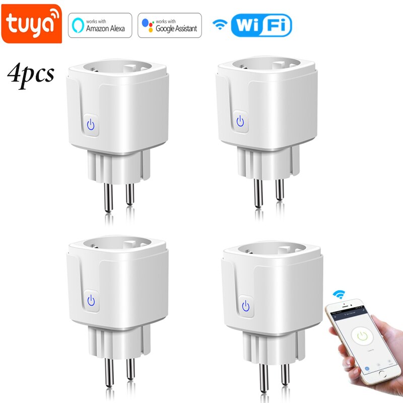 Smart WiFi plug adapter 16A remote voice control power monitor socket timing function to use with Alexa Google Home Tuya: 4pcs