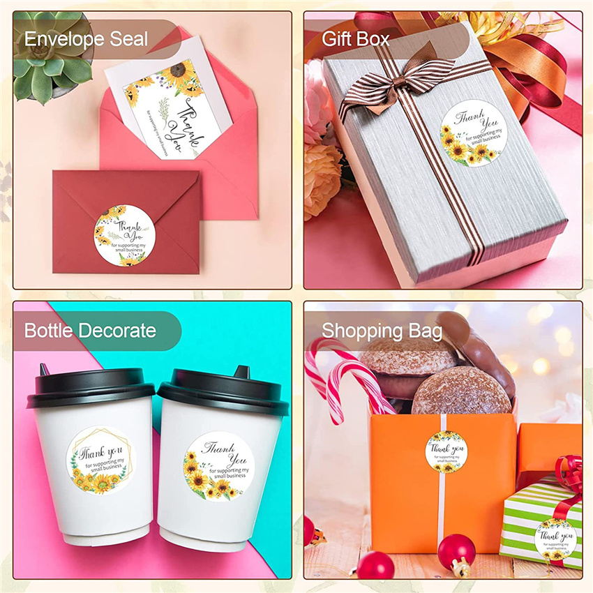 Sunflower Thank You Sticker rectangle Thank You Card for Small Business Appreciation Cardstock Decorate Child Party Sticker