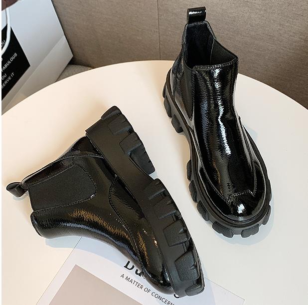 Spring Autumn Platform Ankle Boots Women Thick Heel Platform Boots Ladies Worker Boots Black