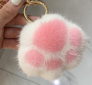 Cat Paw Pendant Keychain Fluffy Soft Faux Fur Key Chain Kid Stuffed Toy Plush Toy Key Ring Backpack Car Key Pendant: green