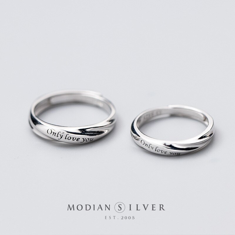 Modian Romantische Gesneden Letters Ring Voor Mannen En Vrouwen 925 Sterling Zilver Een Paar Verstelbare Liefhebbers Bruiloft Ring Fijne Sieraden