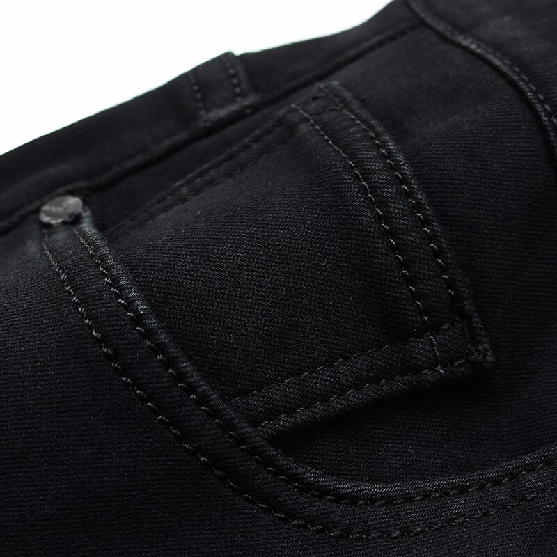 BAIDAFEILI Oversized 42 40 38 Slim Straight Black Jeans Men Spring Youth Pop Men Mid Waist Elasticity Black Pants