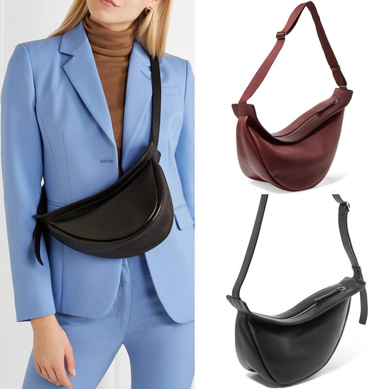 [Súper lobo marino]-Bolso de piel sintética de media luna para mujer, , Color vino, rojo, negro, ancho, Correa individual con cremallera, combina con todo, primavera