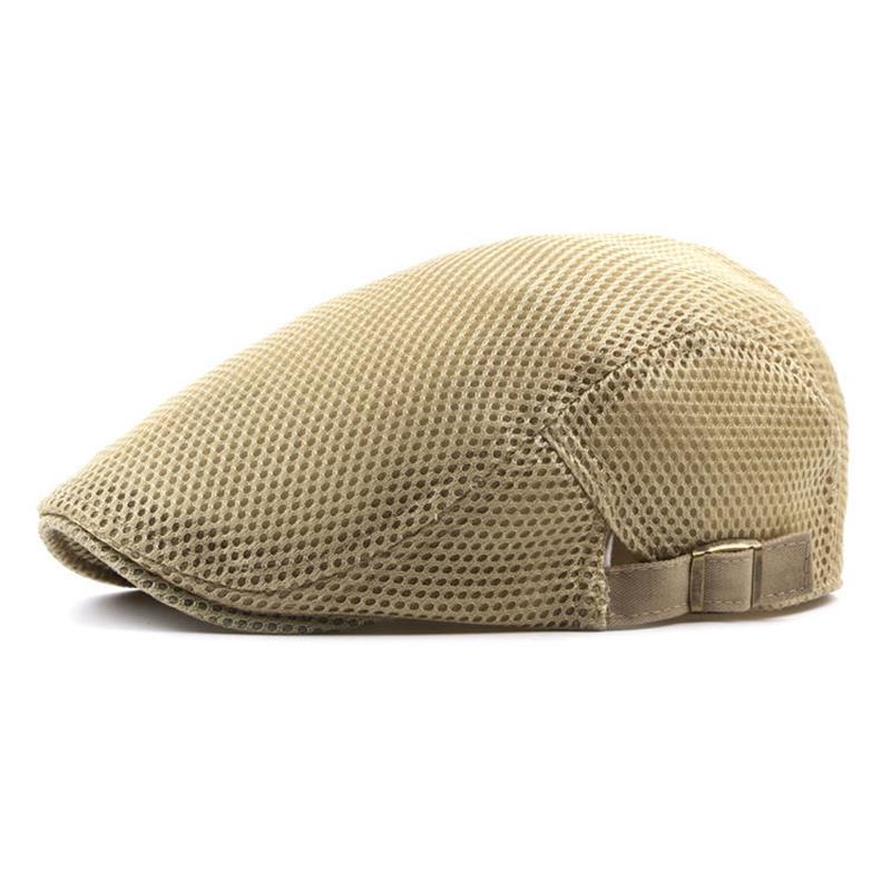 Wuaumx sommar basker hatt män kvinnor ihåliga andas nyhetspojke mössa solskydd beret mössor solid fiskbens platt kepsar: Beige