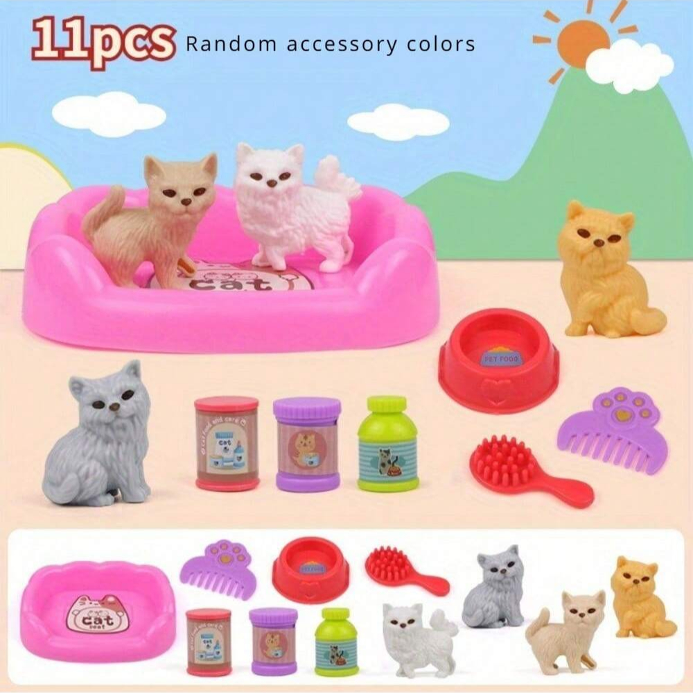 Cute Dog/Bear Pet Basket Family Toys, Dog Cage and Scene Playing Toys, Doll Play House Set - Imaginative Pretend Play Experience: green