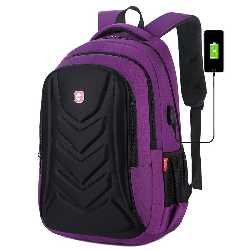 Mens USB Charge Waterproof Laptop Backpacks Large Capacity Male Leisure Travel Bags Student School Bookbag Computer Big: Purple