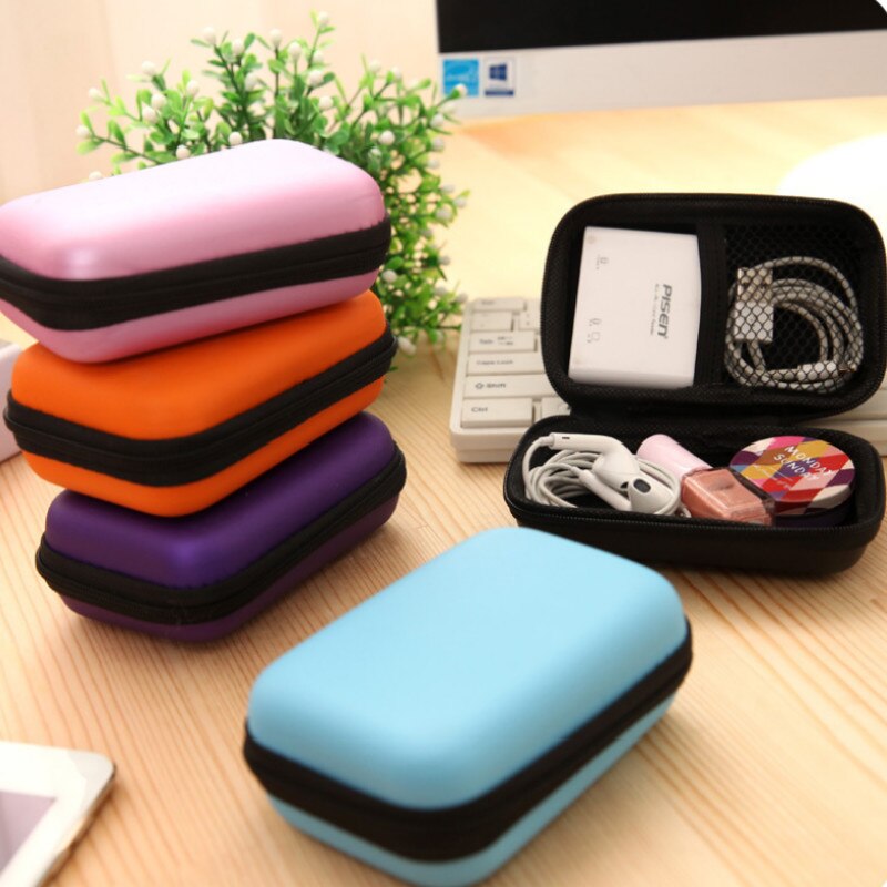 Portable Mini Zipper Hard Earphone Organizer Case Travel PU Leather Protective USB Cable Earbuds Case Bag