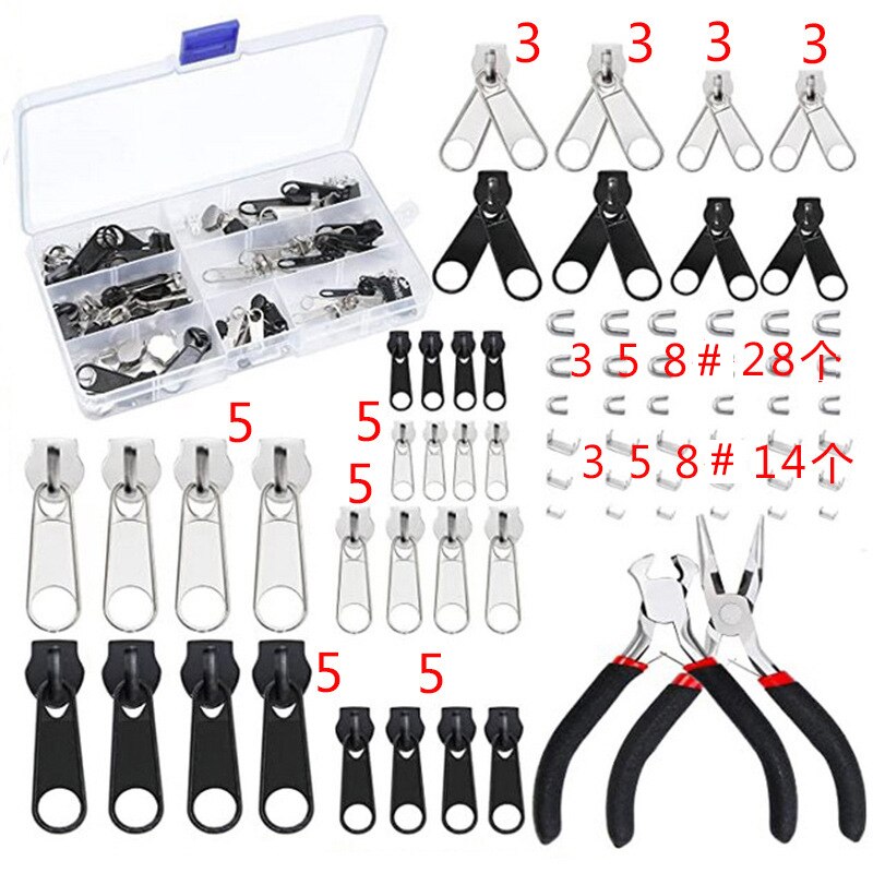 Meetee 5# Nylon Zipper Repair Kit Replacement Zippers Installation Tools for Bags Tents Luggage Quilt Cover Zip Pull Tab Sewing: 171sets