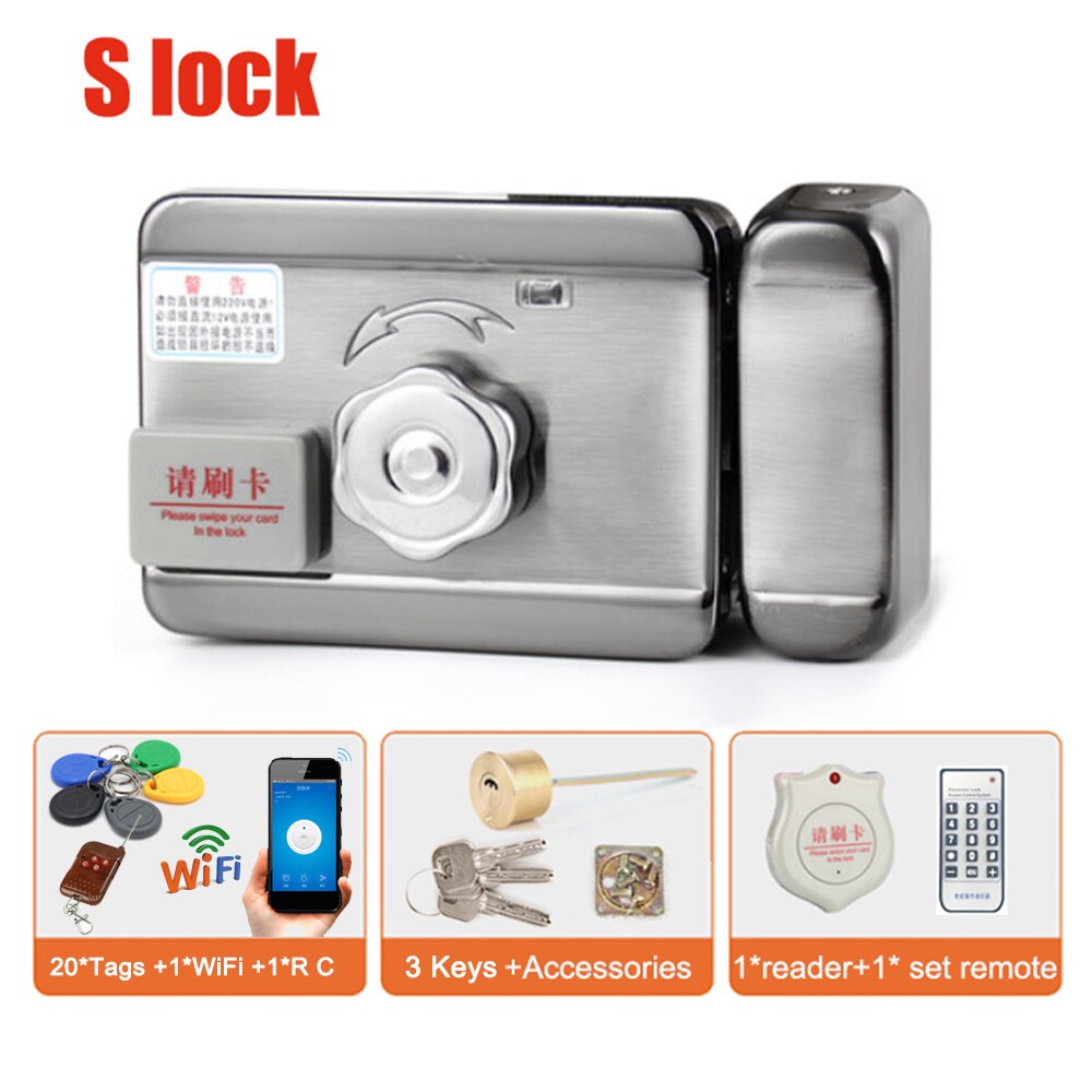 DC12V Electric RIM Lock for Metal Door Gate Electric Door Lock Opener 125KHZ RFID Card Lock Keyless Lock Electric Release: S 20Tag WiFi RC