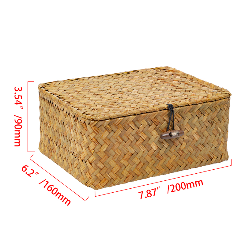 Grote Rieten Doos Rechthoekige Zeegras Opslag Mand Met Deksel Rotan Organizer Voor Kast Plank Tafel Thuis Manden: 20x16x9cm-yellow
