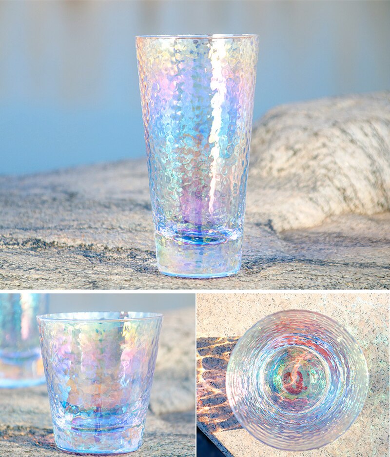 Luxury Lead-free Rainbow hammer Glass Cup Breakfast Milk Tea mug Coffee Juice Wine Cup Crystal Transparent Glass mugs