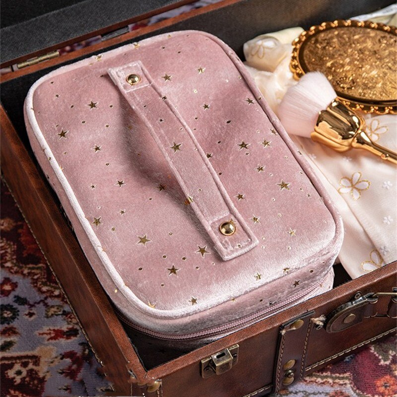 PURDORED 1 Pc Vintage Shining Star Cosmetic Bag Women Zipper Velvet Large Makeup Bag Female Travel Make Up Storage Beauty Case