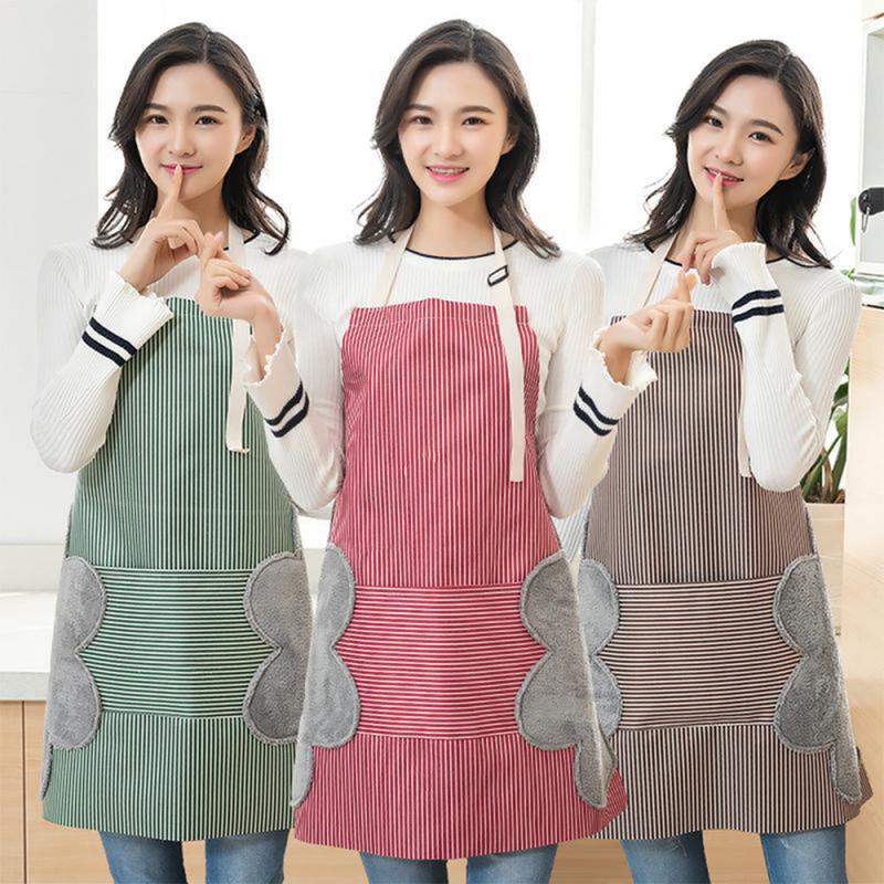 Küche Schürze Löschbaren Hand Korallen Vlies Stoff und Wasserdichte Oxford Tuch Gestreiften Japanischen Stil Lätzchen für Heimat Kochen Reinigung