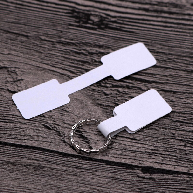 100 pz/lotto carta bianca gioielli anello adesivi Display etichette per imballaggio etichette 6x1.2cm rettangolo adesivo di carta per anelli