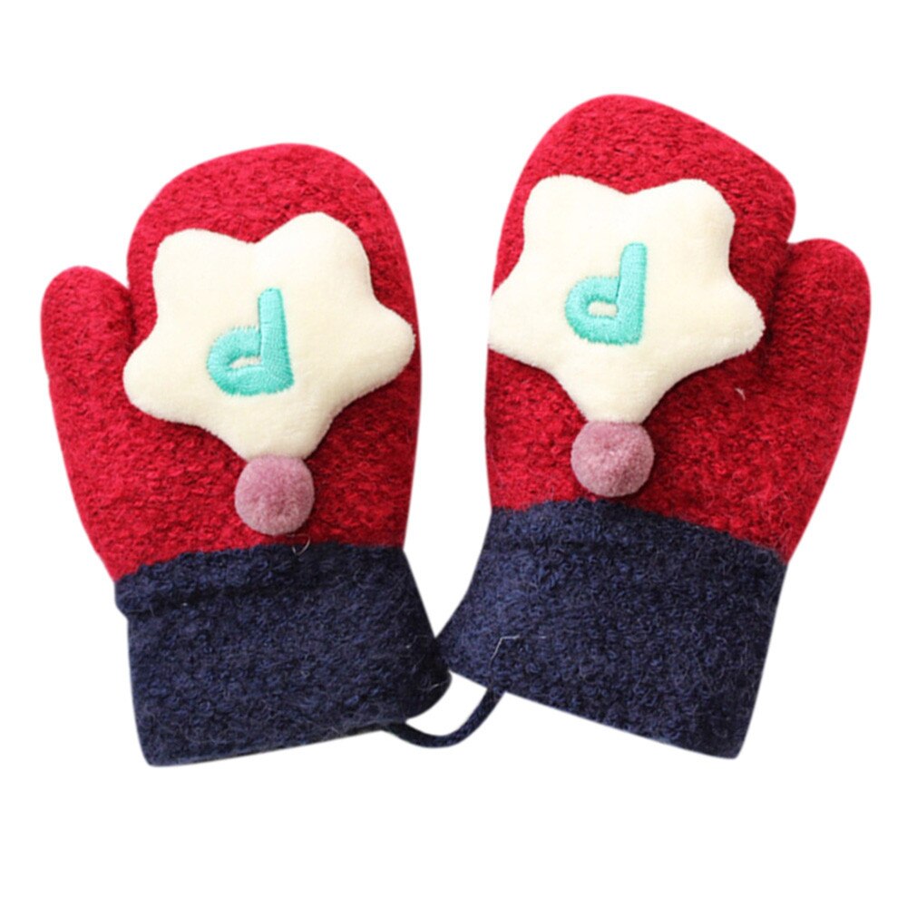 Winter Warme Handschoenen Baby Thicken Breien Handschoenen Volledige Vingers Baby Leuke Stiksels Meisjes Jongens Winter Warm Bandjes Wanten M840 #