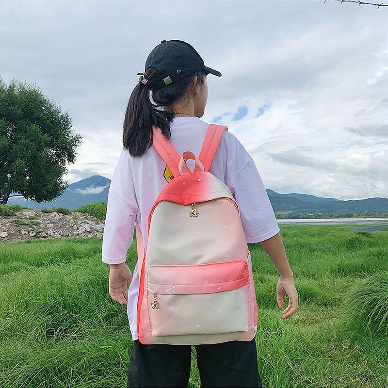 Fresh Blue School bags for Girls Oxford Cloth Gradient Women Backpack Boys Starry Sky Schoolbag: Red