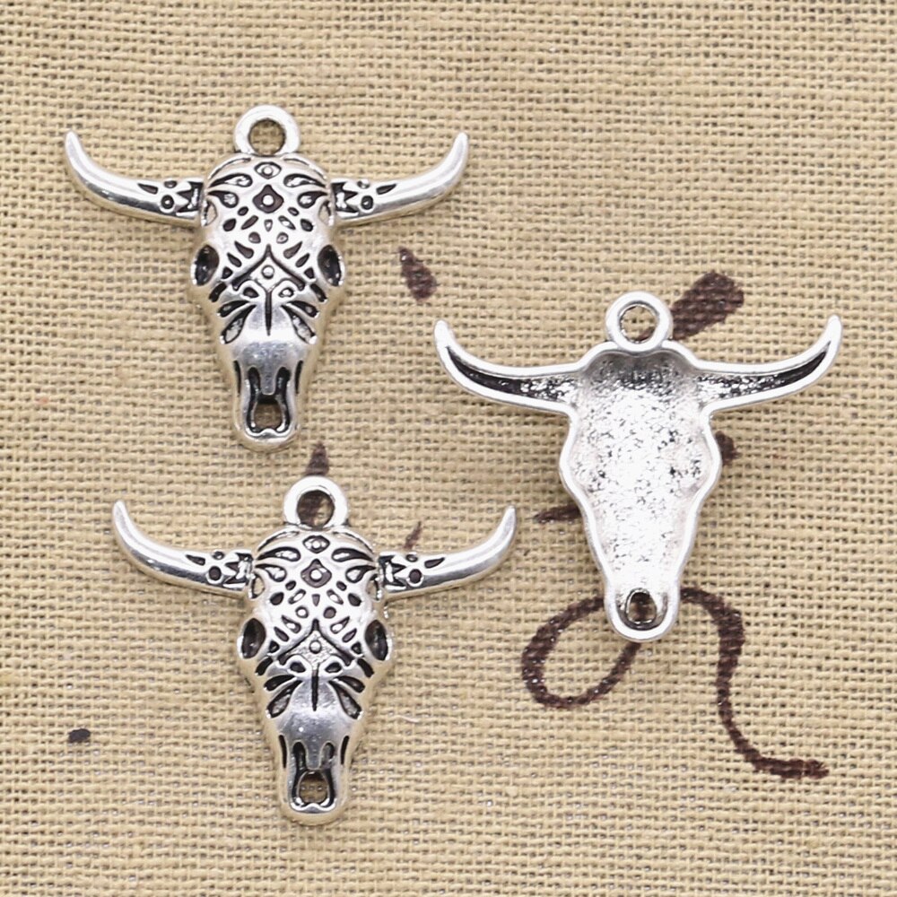 10Pcs Charms Skull Bull Ox Hoofd 25X29Mm Antiek Brons Zilver Kleur Plated Hangers Maken Diy Handgemaakte tibetaanse Sieraden: Antique Silver Plated