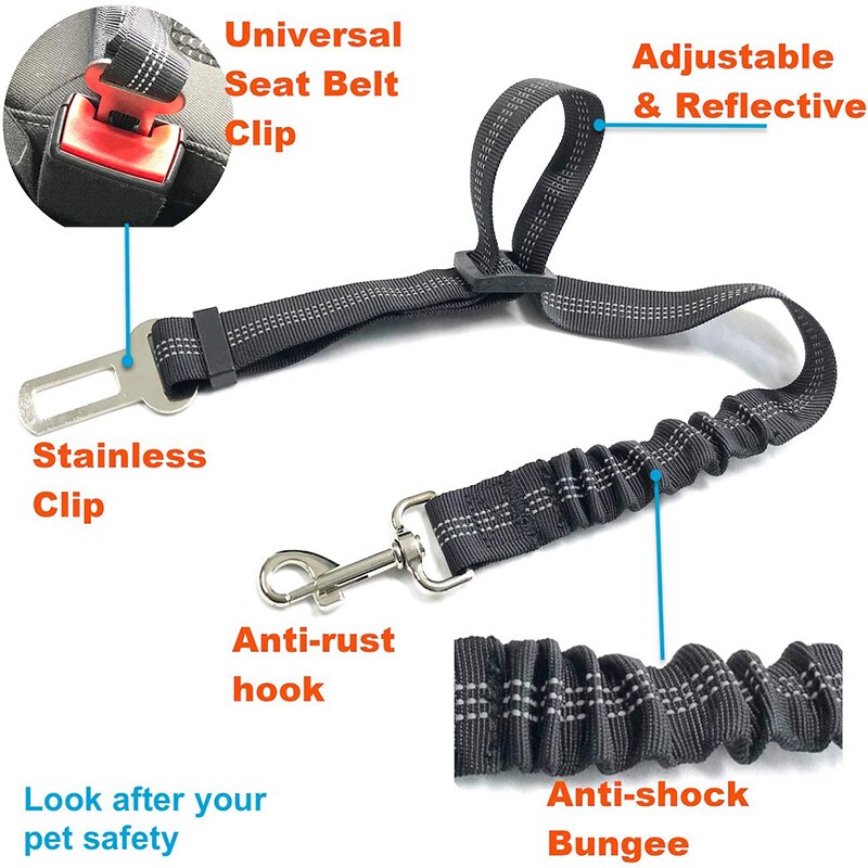 Autogordel Hond Seat Belt Hondenriem Voertuig Riem Verstelbare Demping Elastische Reflecterende Veiligheid Touw Voor Hond Kat Huisdier levert