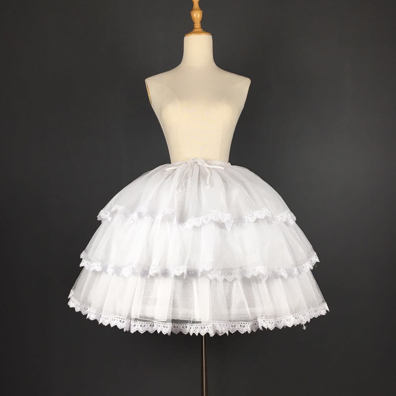 Sweet Short Convertible Rockability Petticoat Lace Trimmed A line/Ball Gown Lolita Pettiskirt: white