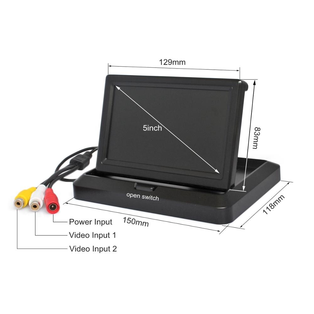 Diykit 5 " 1024 x 600 sammenleggbar ips ahd bakoversikt bilmonitor backup monitor for ahd kamera cvbs bilkamera