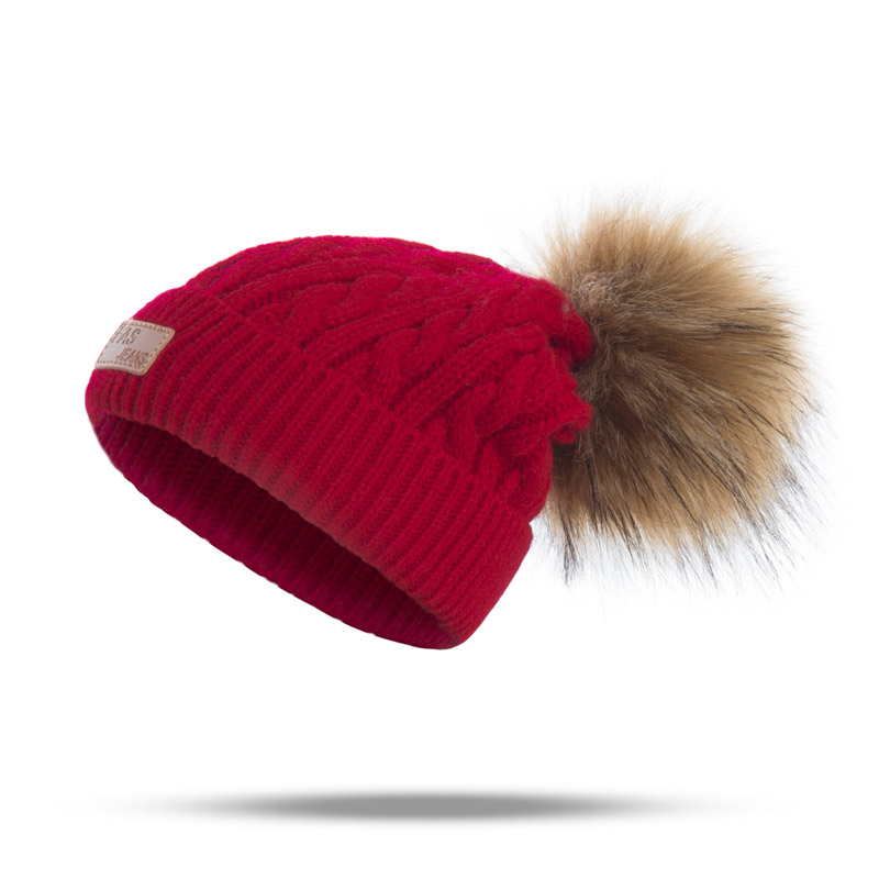 Reakids 2020 pom crianças chapéu de inverno para meninas chapéu de malha gorro marca grosso boné do bebê da menina do inverno quente chapéu: Red