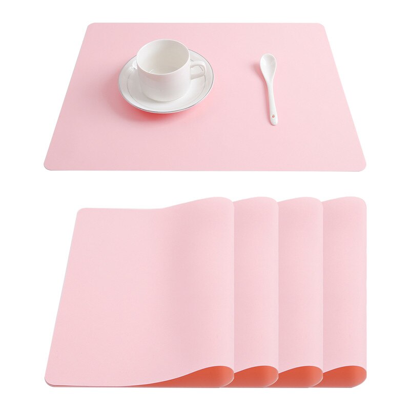 Set of 4 Silicone Placemats for Kitchen Dining Table Mat Set Heat Insulation Anti-Skidding Washable Durable Waterproof Kids Grey: Pink