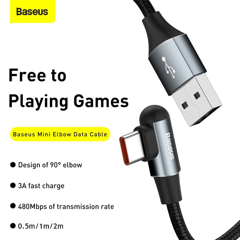 Baseus USB Typ C Kabel 3A Schnelle Ladung Für Samsung S20 Huawei P40 90 Grad USB C Daten kabel Für xiaomi Mi 10 9 USBC Draht Kabel