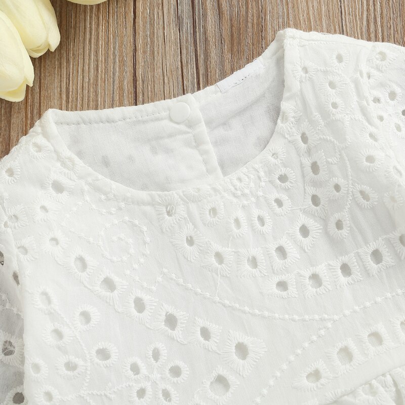 Abito estivo da principessa per bambini abito a maniche lunghe floreale in pizzo solido adorabile abbigliamento Casual abito bianco per abiti quotidiani da festa