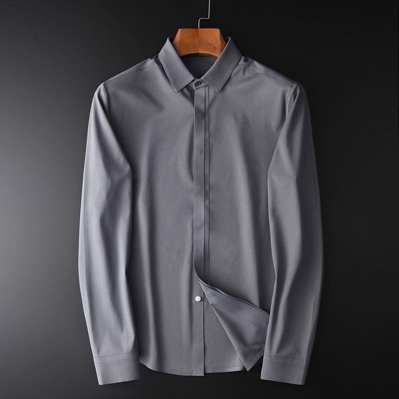 Einfarbig Herren Hemden Luxus Langarm Grau Blau Mens Kleid Hemden Herbst Und Winter Schlanke Herren Hemd Plus Größe 4XL: grau / XL