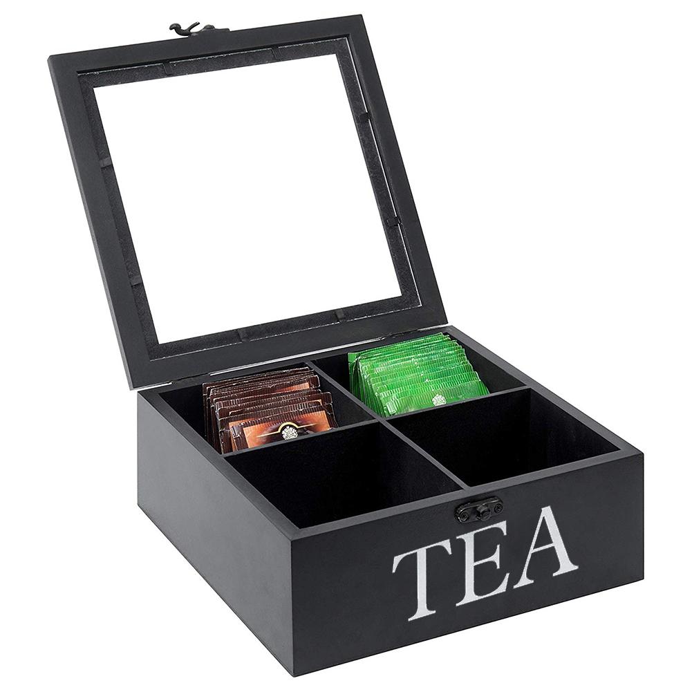 Tea Box Stack 4 Cells Tea Case Bamboo Wood Tea Box Tea Coffee St... – Grandado