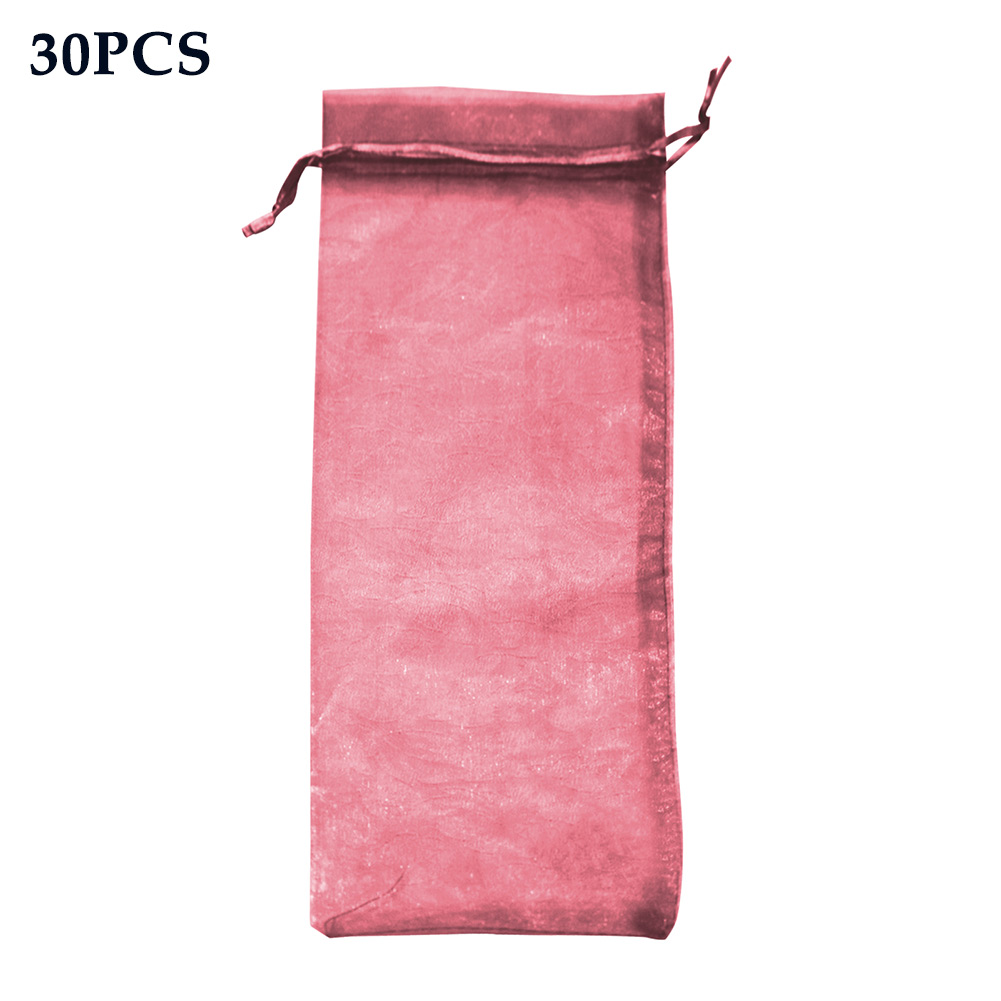 30pcs Packaging Bottle Cover Fine Mesh Wrapping Transparent Wine Bag Organza Party Wedding Pouch Drawstring: Wine Red