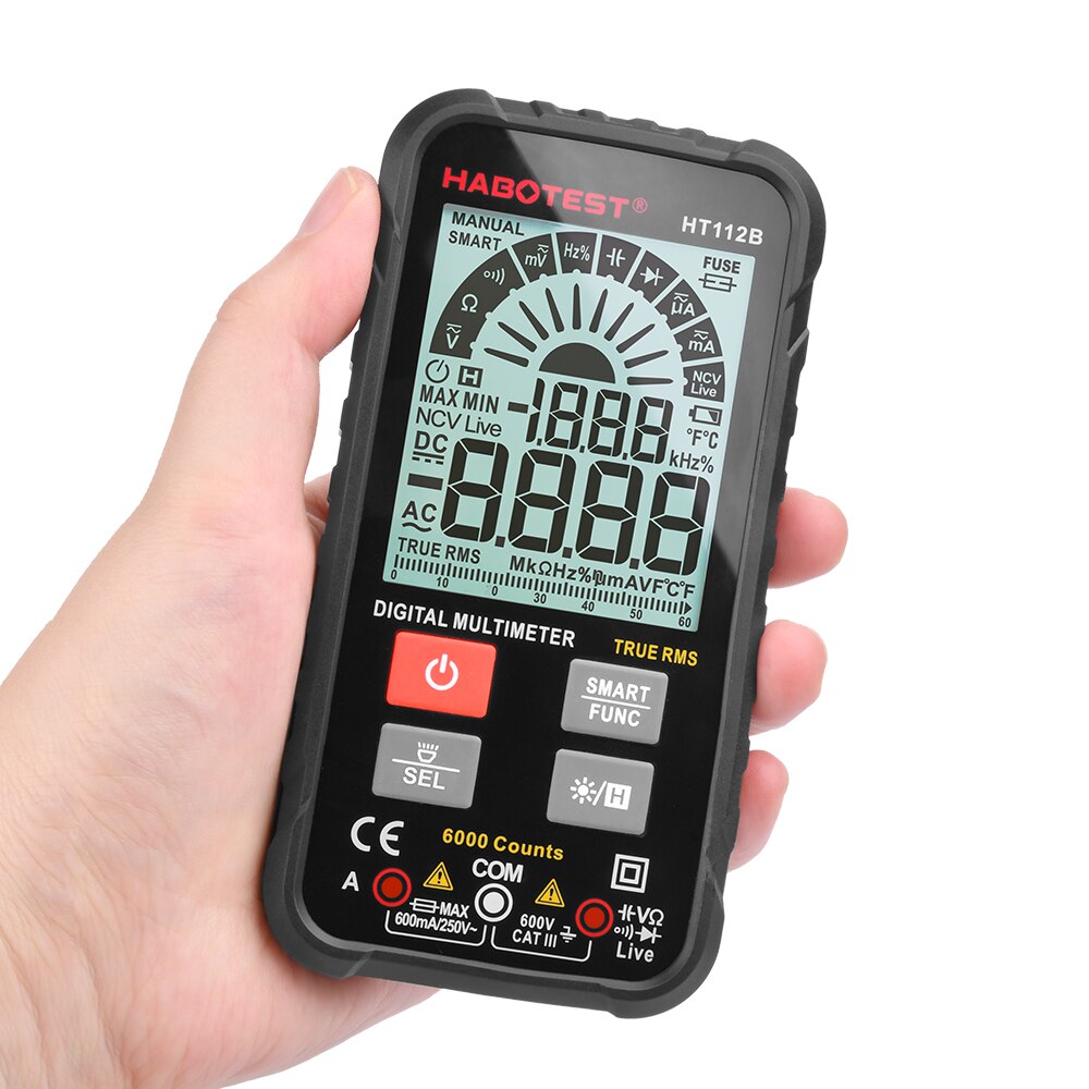 Smart Digital Multimeter Auto Ranging 600V Ohm Hz Capacitor True RMS Battery Tester Voltmeter Ammeter NCV Detector 6000 Counts