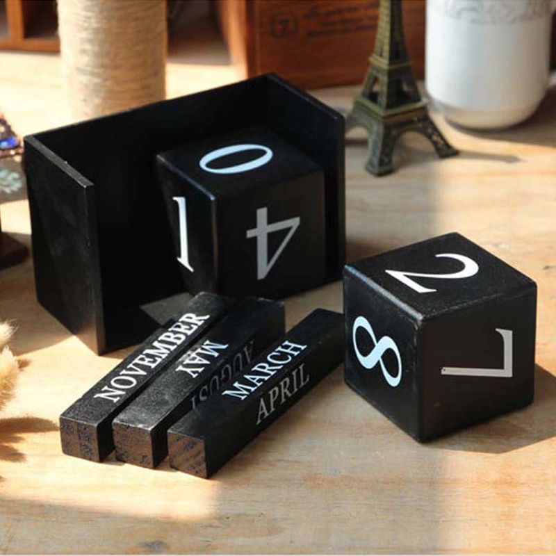 Vintage Houten Perpetual Kalender Eeuwige Blokken Maand Datum Display Desktop Accessoires Fotografie Props Home Office Decoratie