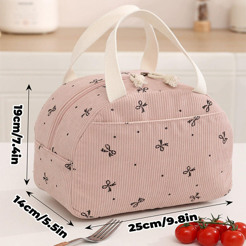Sztruksowa torba na lunch Izolacja termiczna Pudełko na drugie śniadanie Torebka do przechowywania Wielofunkcyjna torba termoizolacyjna dla dzieci Piknik FoodPouch: Brązowy