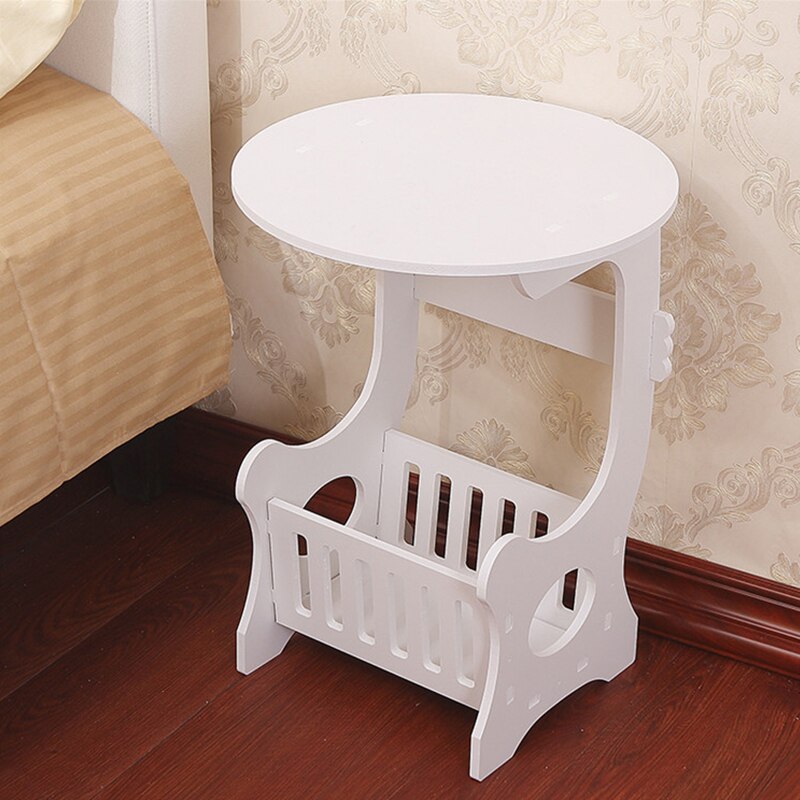 Mini Plastic Round Coffee Tea Table Home Living Room Storage Rack Bedside Table White #09