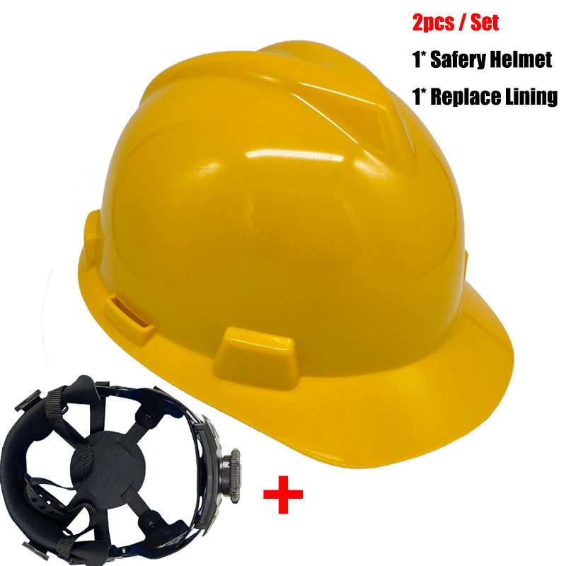 2pcs/set CE ABS Safety Helmet Carbon Fiber Construction V Gard Hard Hat with Lining Protective Helmets Work Cap Headwear: Yellow