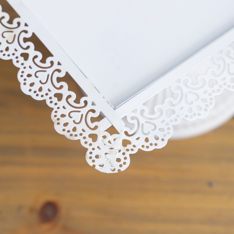 lace edge rectangle pedestal vintage white iron tray