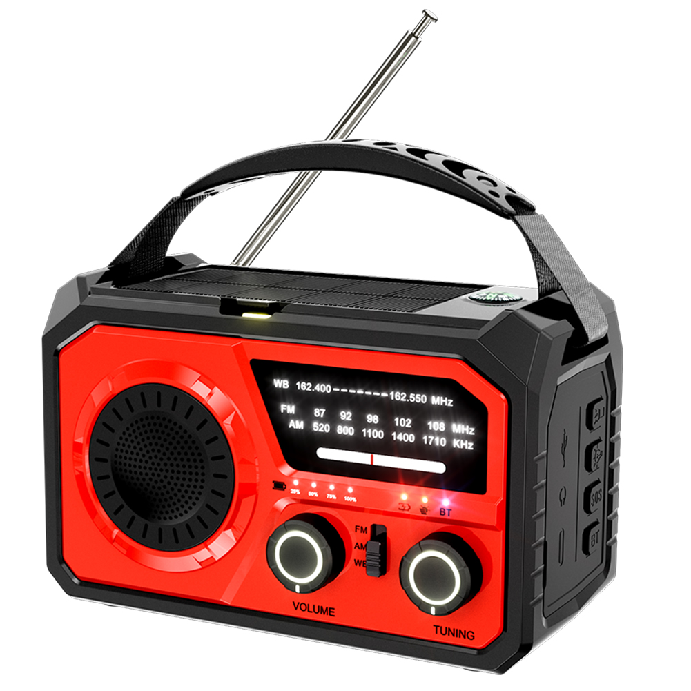 Nødradio er/fm/noaa værradio 12000 mah solcelledrevet håndsveivgenerator bærbar radio med lommelykt powerbank sos-alarm: Rosa