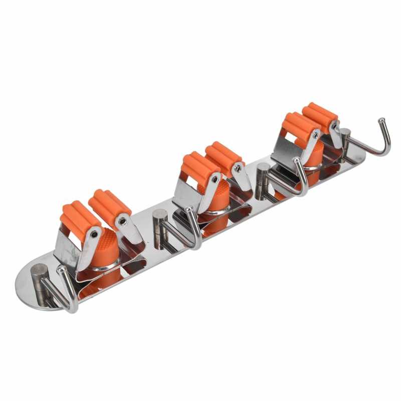 Broom Holder Broom Wall Mount Anti Slip with 3 Racks 4 Hooks for Home for Garden