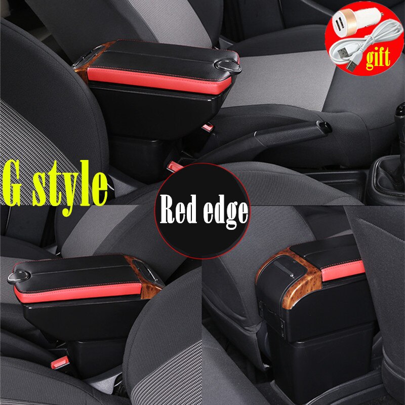 For Seat Leon armrest box For Seat Leon Mk2 Car armrest Double doors open 7USB Centre Console Storage Box Arm Rest: G Style Red edge