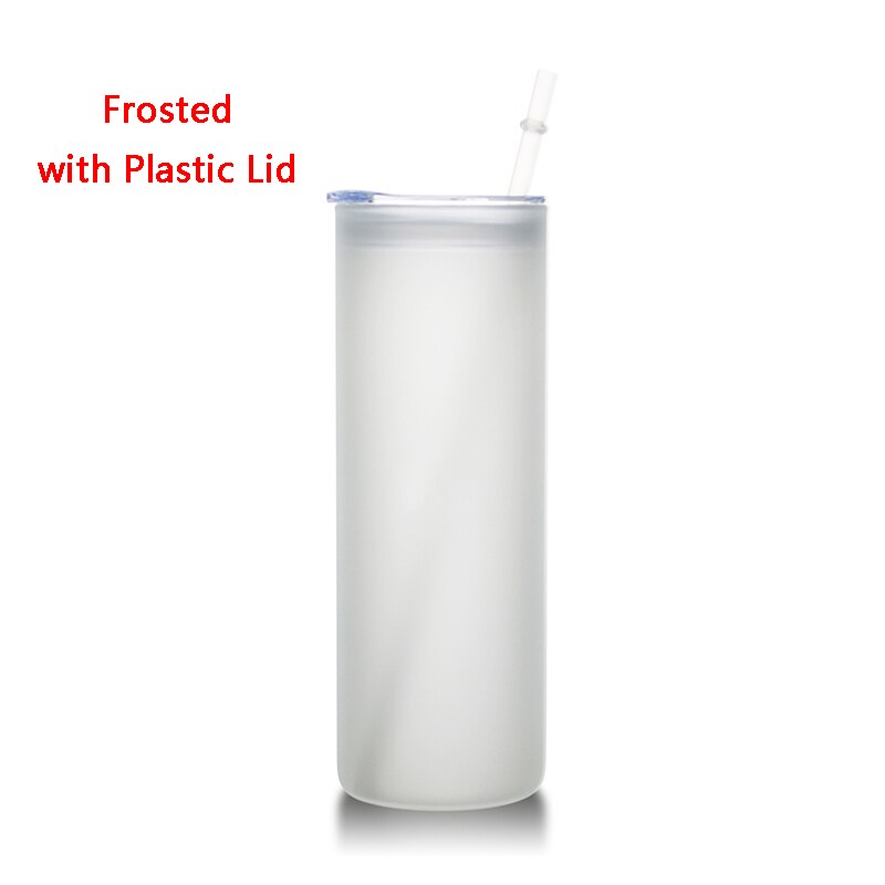 Sublimation Skinny Tumbler 20oz Clear Frosted Glass Juice Cups with Lid and Straw Straight Drinking Bottle For Wedding Party: Style 2