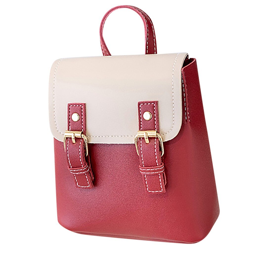 Women Backpack Purse Oxford Cloth PU Leather Back Pack Feminine Student Bookbag Travel Mini Bag Contrast Color Sac A Dos: Red